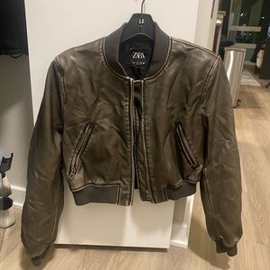 Zara Leather Bomber Jacket